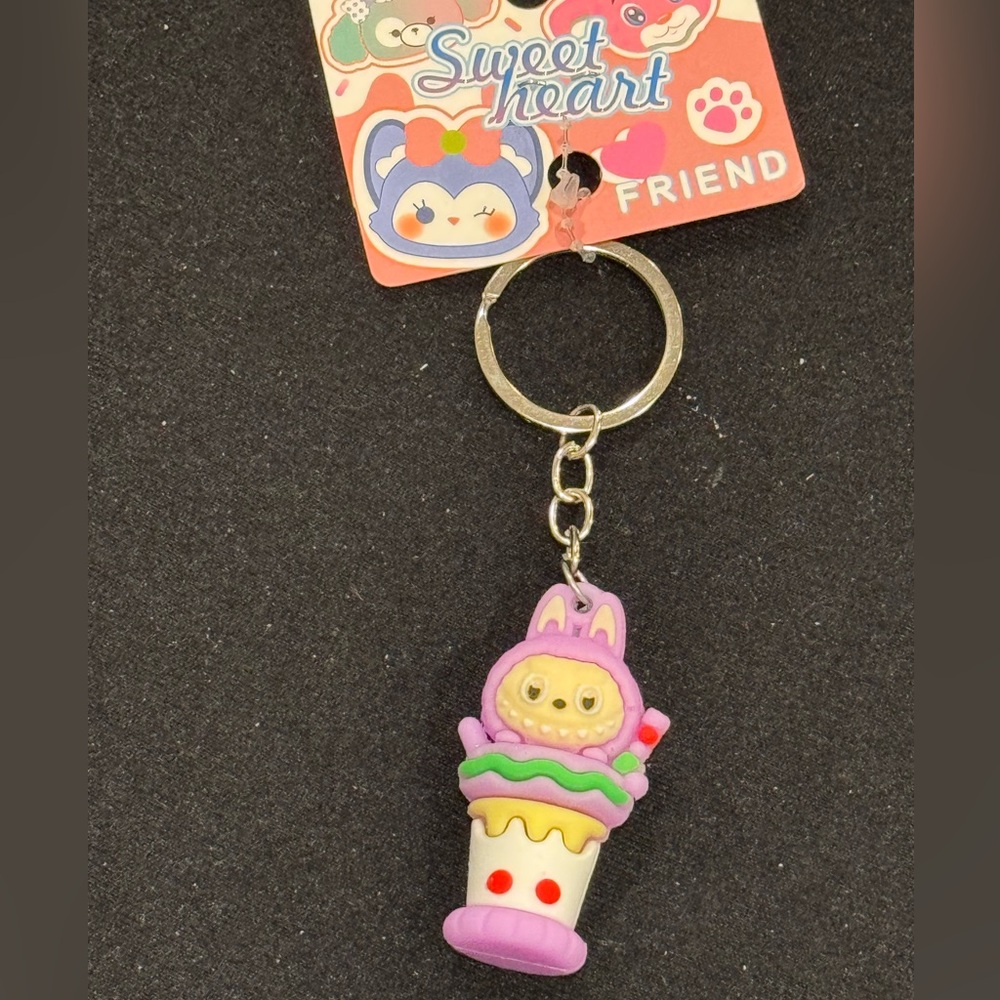 Sweetheart Friend Labubu Ice Cream Cone Keychain in Purple